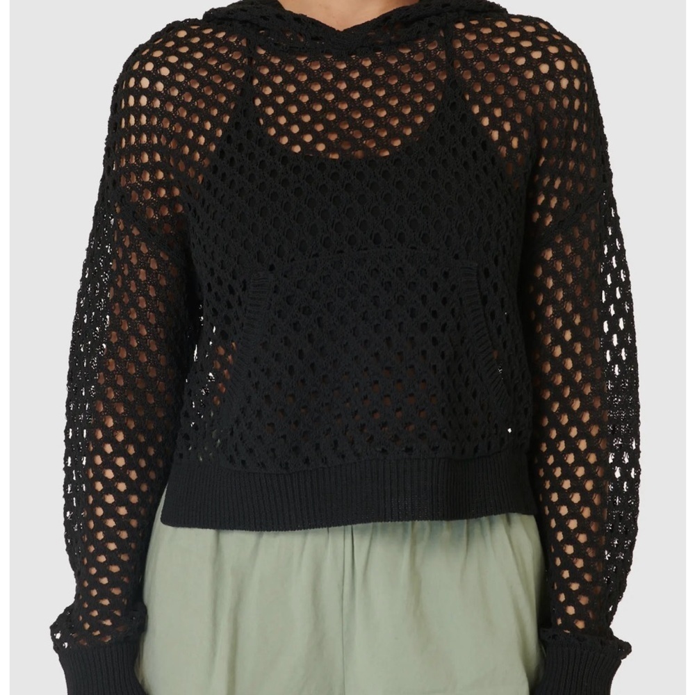Black Crochet Open Weave Hoodie size XL